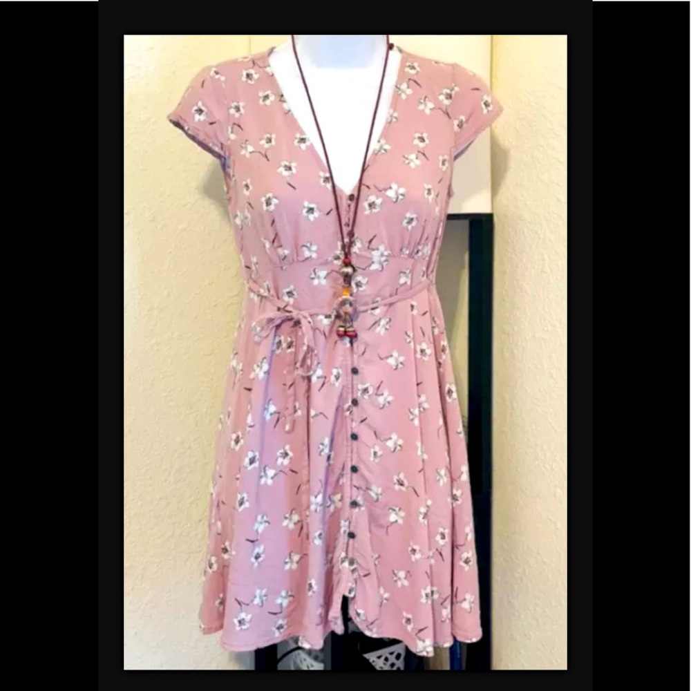 Aeropostale Junior’s Pink Floral Cap Sleeves Fit & Flare Summer Dress Sz XS